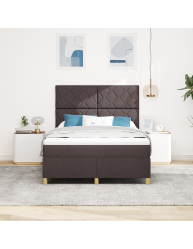 Letto a Sorgente LED Marrone Scuro 160 x 200 cm Tessuto