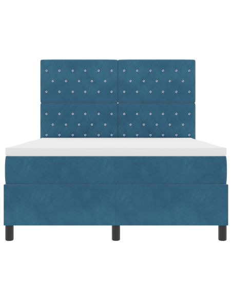 Letto a box spring con materasso e LED blu scuro 140x190 cm in velluto