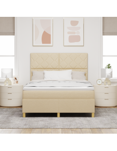 Letto a Sorgente LED con materasso Crema 160 x 200 cm Tessuto