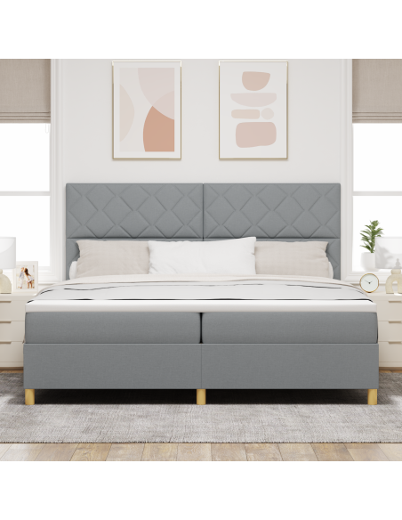 Letto a Sorgente LED Grigio chiaro 200 x 200 cm Tessuto