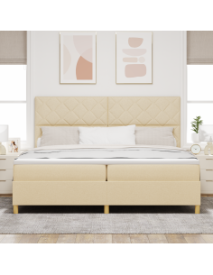 Letto a Sorgente LED con materasso Crema 200 x 200 cm Tessuto