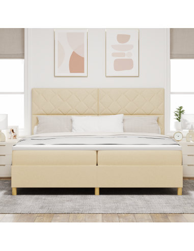 Letto a Sorgente LED con materasso Crema 200 x 200 cm Tessuto