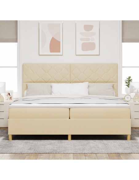 Letto a Sorgente LED con materasso Crema 200 x 200 cm Tessuto