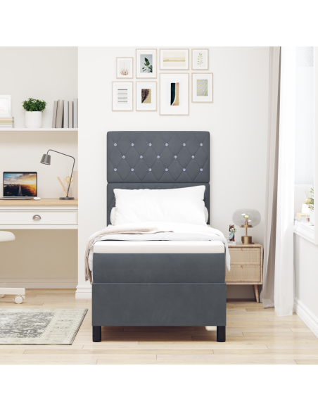 Letto a Rete con Materasso e LED Grigio Scuro 80x200 cm Velluto