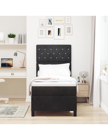 Letto Box Spring con Materasso e LED Nero 80x200 cm Velluto