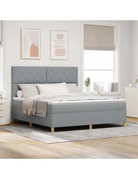 Letto rete a molle con materasso & LED Grigio chiaro 180x200 cm Tessuto