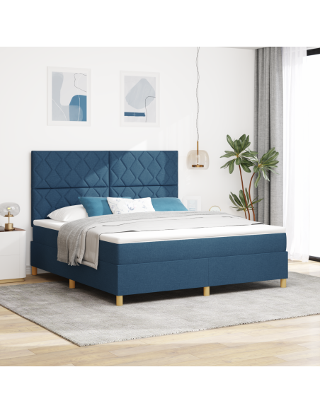Letto Box Spring con materasso e LED Blu 180x200 cm Tessuto