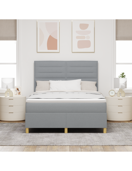 Letto box spring con materasso e LED grigio chiaro 140x200 cm