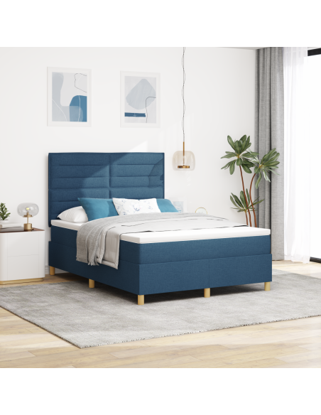 Letto Box Spring con Materasso e LED Blu 140x190 cm Tessuto
