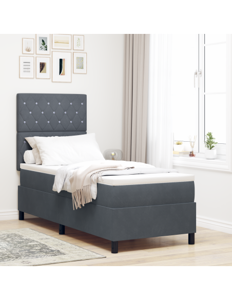Letto a Rete con Materasso e LED Grigio Scuro 80x200 cm Velluto