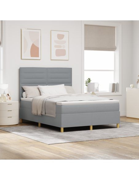 Letto box spring con materasso e LED grigio chiaro 140x200 cm