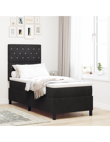 Letto Box Spring con Materasso e LED Nero 80x200 cm Velluto