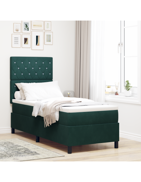 Letto con Rete a Molle e Materasso & LED Verde Scuro 80x200 cm Velluto