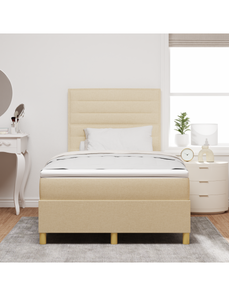 Letto con Box Spring con Materasso e LED Panna 120x190 cm Tessuto
