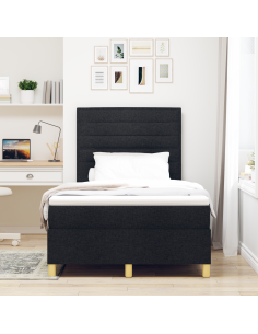 Letto a Sorgente LED con materasso Nero 120 x 200 cm Tessuto