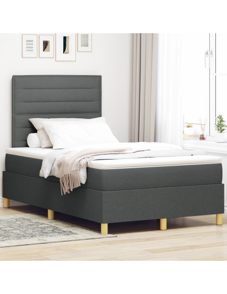 Letto con Box Spring e Materasso & LED Grigio Scuro 120x190 cm Tessuto
