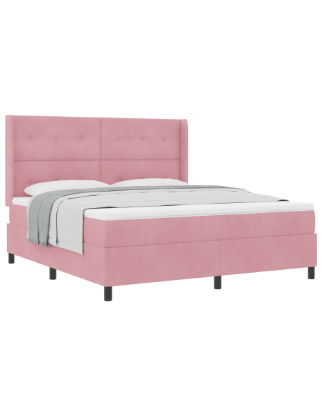 Letto a molle con materasso Rosa 180 x 200 cm Velluto