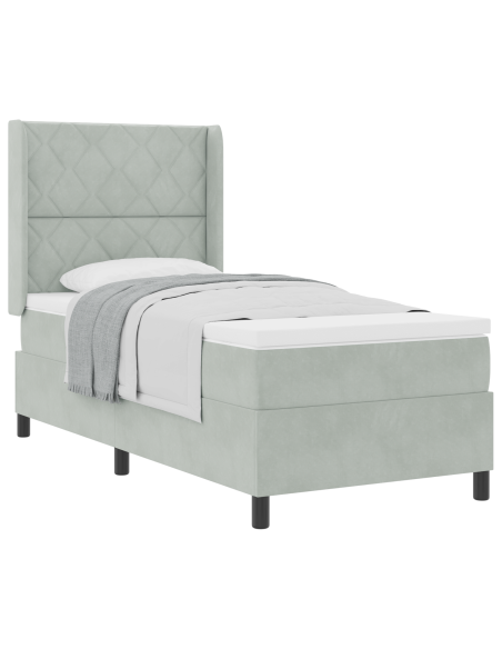 Letto a contenitore con materasso Grigio chiaro 90x190 cm Velluto