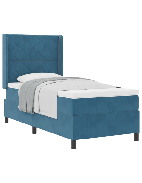 Letto a Molletta con Materasso Blu Scuro 90x190 cm Velluto