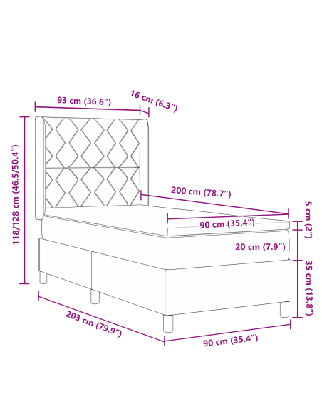 Letto a molle con materasso Grigio scuro 90 x 200 cm Velluto