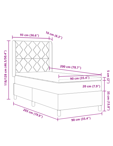 Letto a molle con materasso Rosa 90 x 200 cm Velluto