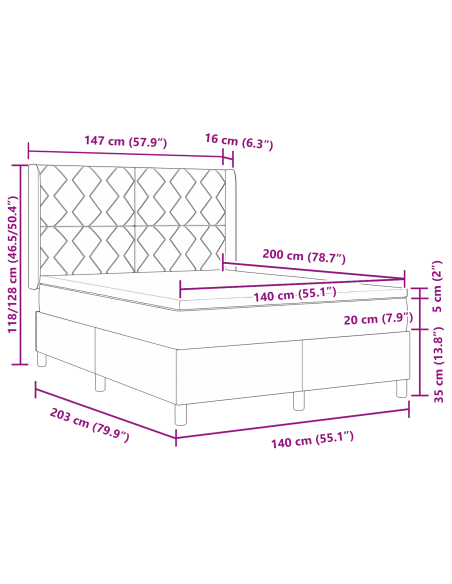 Letto a molle con materasso Nero 140 x 190 cm Velluto