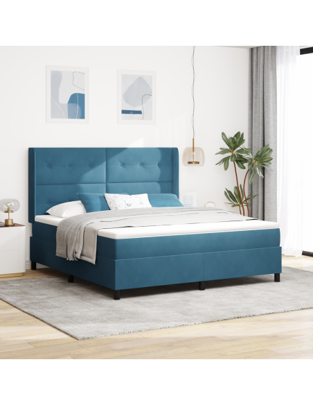Letto a Box con Materasso Blu Scuro 180x200 cm Velluto