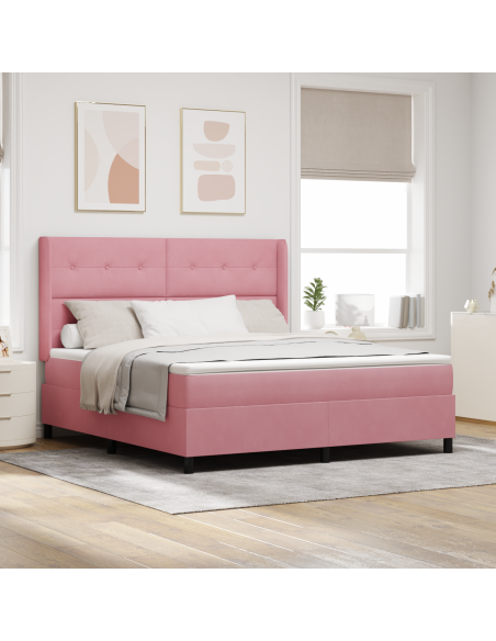 Letto a box spring con materasso rosa 180x200 cm in velluto