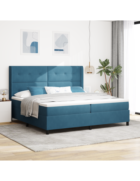 Letto Box Spring con Materasso Blu Scuro 200x200 cm Velluto