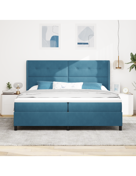 Letto Box Spring con Materasso Blu Scuro 200x200 cm Velluto