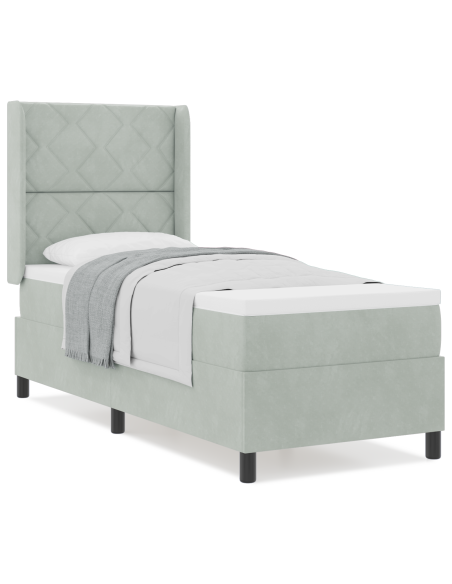Letto con box spring e materasso grigio chiaro 80x200 cm in velluto