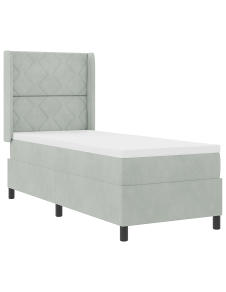 Letto con box spring e materasso grigio chiaro 80x200 cm in velluto