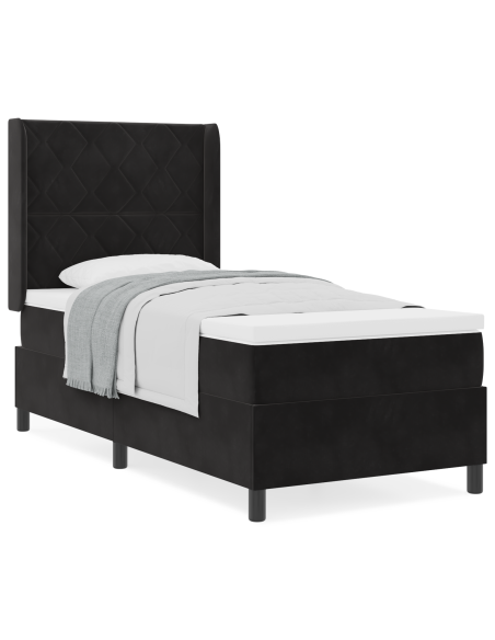Letto Box Spring con Materasso Nero 90x190 cm Velluto