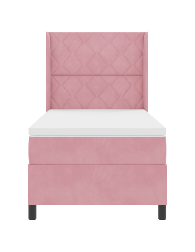 Letto a molle con materasso Rosa 90 x 190 cm Velluto