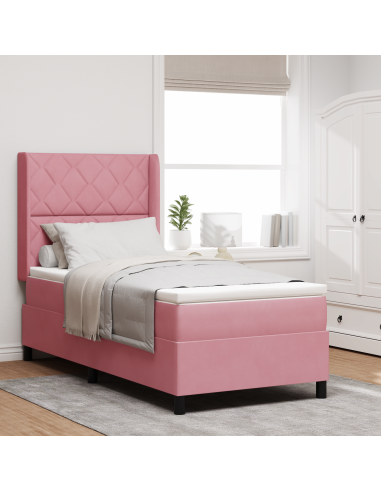 Letto a molle con materasso Rosa 90 x 190 cm Velluto