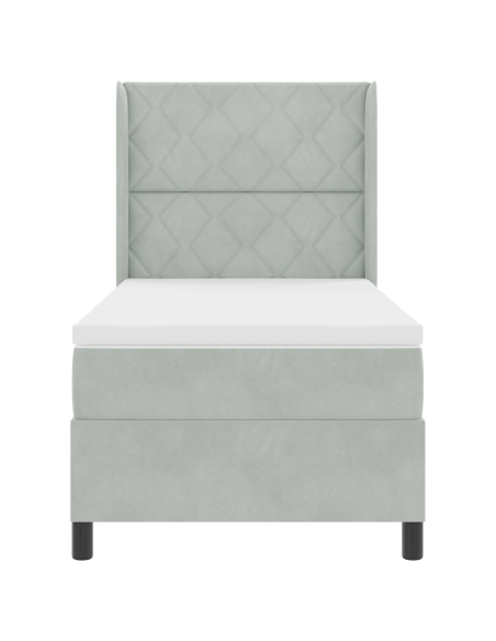 Letto a Molle con Materasso Grigio Chiaro 90x200 cm Velluto