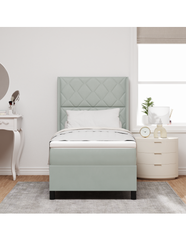 Letto a molle con materasso Grigio chiaro 90 x 200 cm Velluto