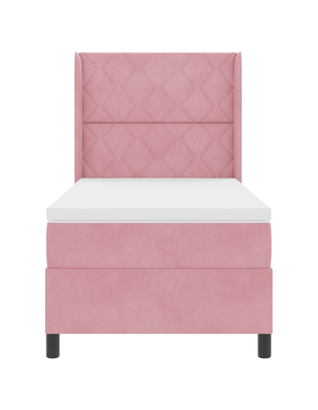 Letto a molle con materasso Rosa 90 x 200 cm Velluto