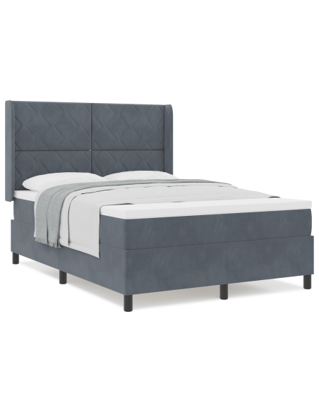 Letto a molle con materasso Grigio scuro 140 x 190 cm Velluto
