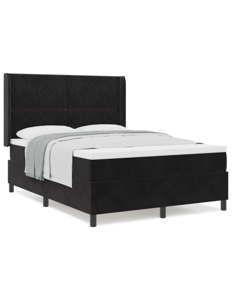 Letto a molle con materasso Nero 140 x 200 cm Velluto