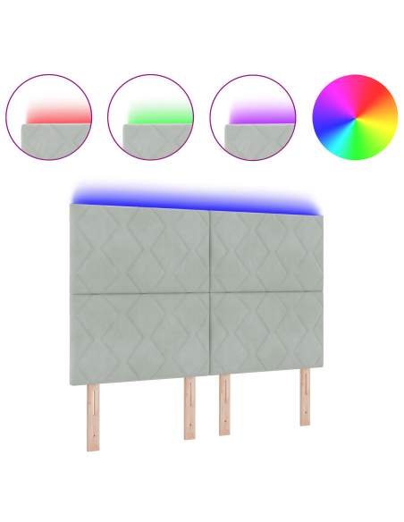 Testata LED Design a Blocchi di Diamante Grigio Chiaro 160 cm Velluto