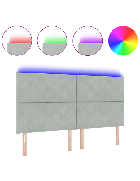 Testata LED  design a blocchi di diamante grigia chiara 180 cm velluto