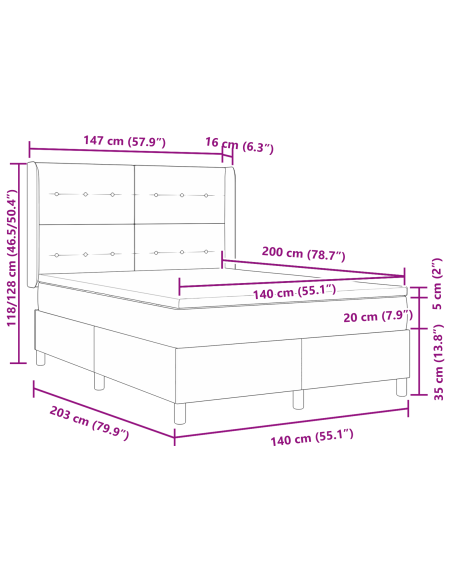 Letto Box Spring con Materasso Grigio Scuro 140x200 cm in Velluto