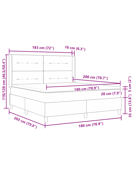 Letto Box Spring con Materasso  Nero 180x200 cm Velluto