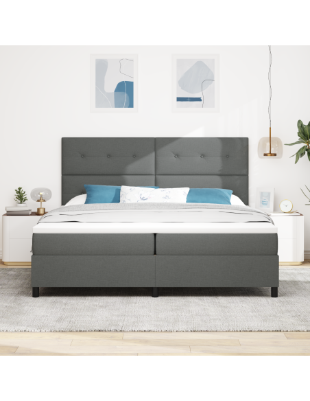 Letto con Box Spring, Materasso e LED Grigio Scuro 200x200 cm in Tessuto