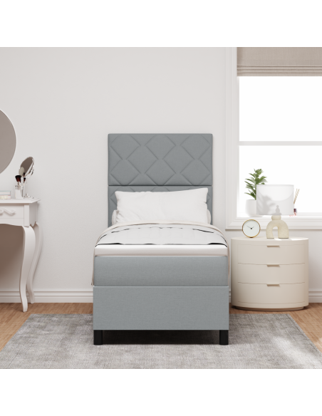 Letto con Box Spring e Materasso & Luce LED Grigio Chiaro 80x200 cm in Tessuto