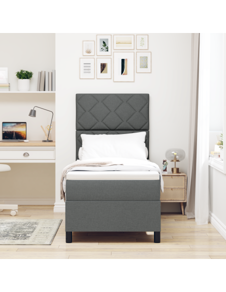 Letto con rete a molle con materasso e LED grigio scuro 80x200 cm in tessuto