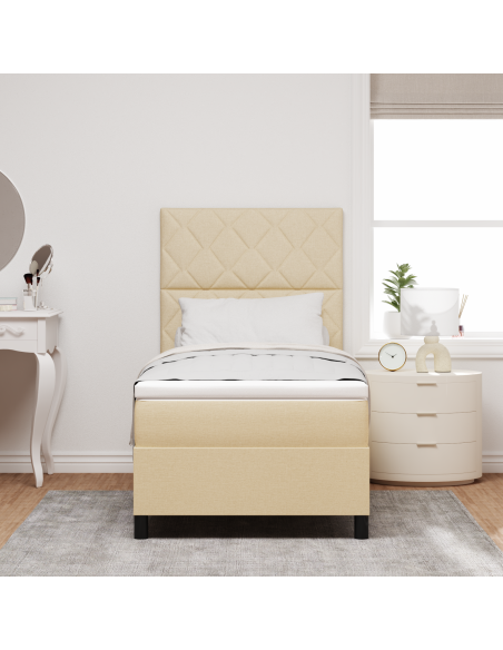 Letto con Box Spring e Materasso Panna 90x200 cm in Tessuto