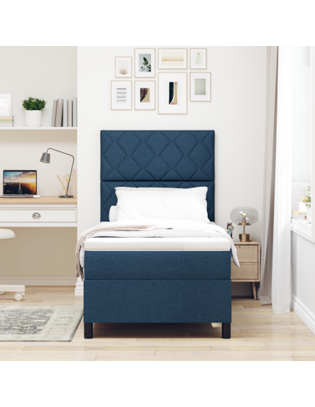 Letto con Box Spring con Materasso & Luce LED Blu 90x200 cm Tessuto