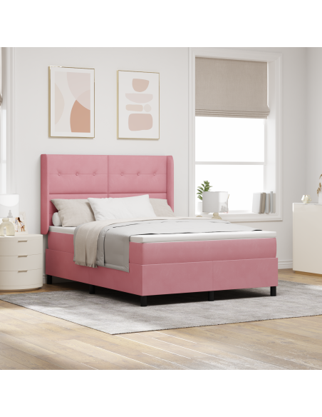 Letto a molle con materasso Rosa 140 x 200 cm Velluto